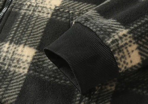 New Fashion Fleece Lined Men's Casual Hooded Plaid Shirt Jacket
