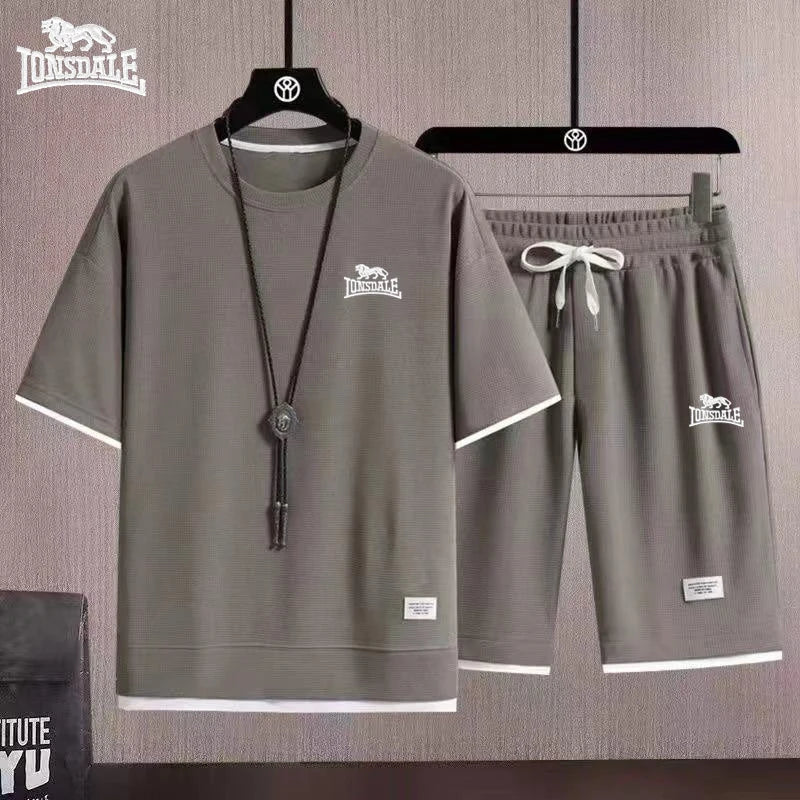 EUR men's embroidered lion high-quality new T-shirt set, short sleeved shorts set, summer personalized sports