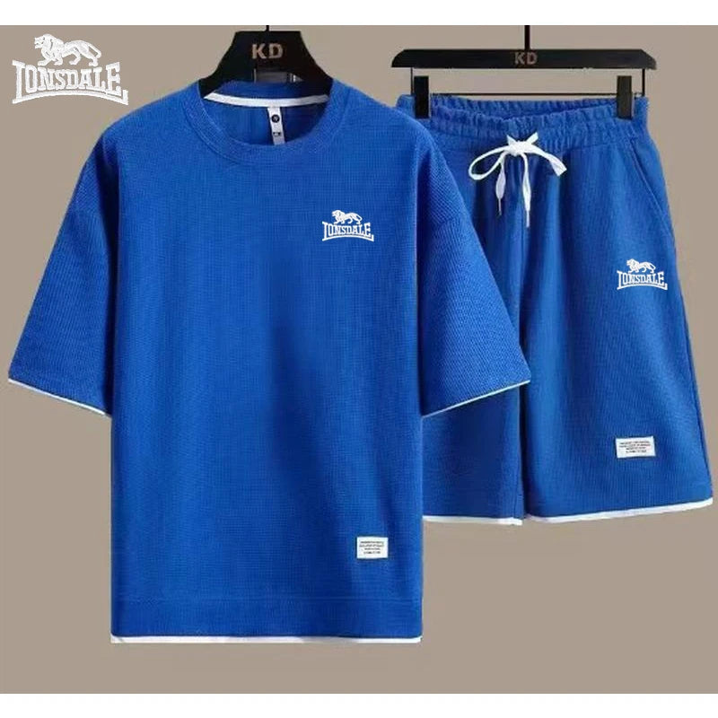 EUR men's embroidered lion high-quality new T-shirt set, short sleeved shorts set, summer personalized sports