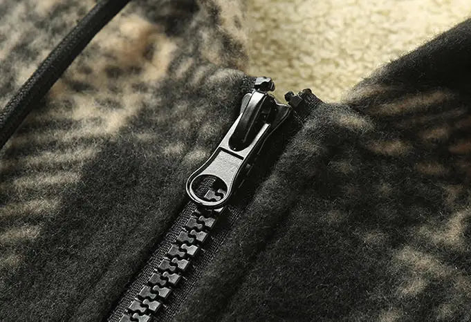 New Fashion Fleece Lined Men's Casual Hooded Plaid Shirt Jacket