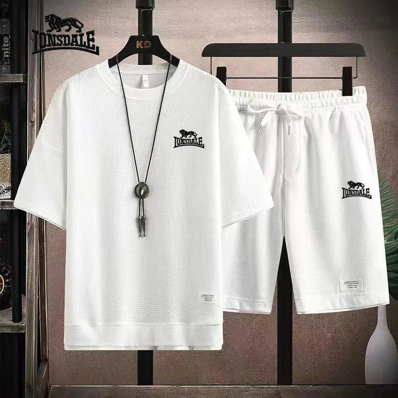 EUR men's embroidered lion high-quality new T-shirt set, short sleeved shorts set, summer personalized sports