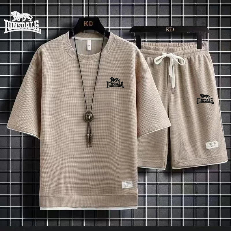 EUR men's embroidered lion high-quality new T-shirt set, short sleeved shorts set, summer personalized sports