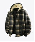 New Fashion Fleece Lined Men's Casual Hooded Plaid Shirt Jacket